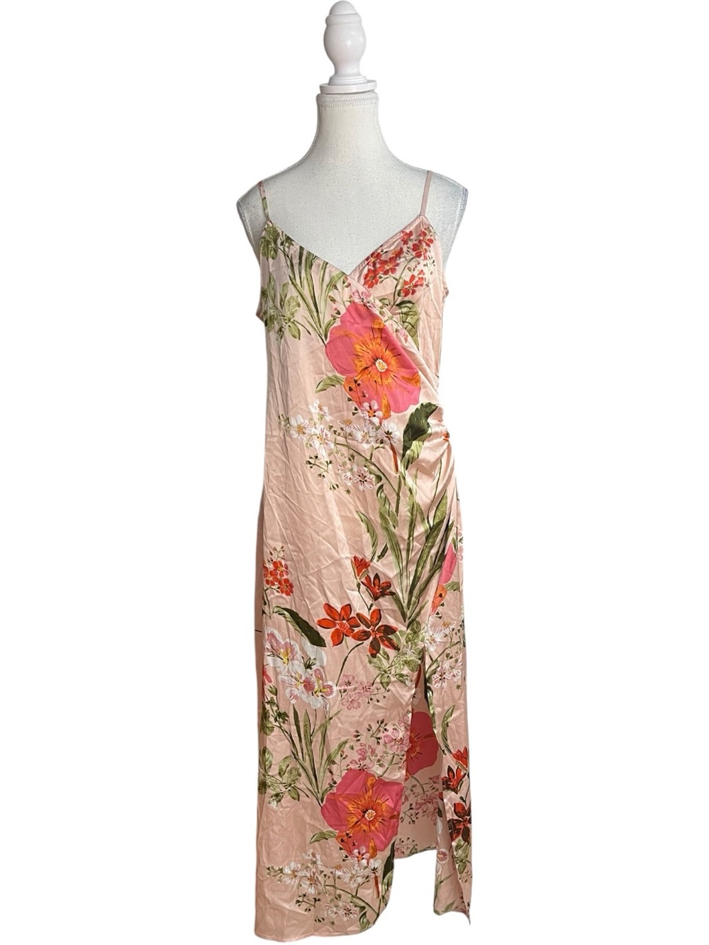 Lulus Remarkable Entrance Satin Slip Midi Dress Blush Pink Floral